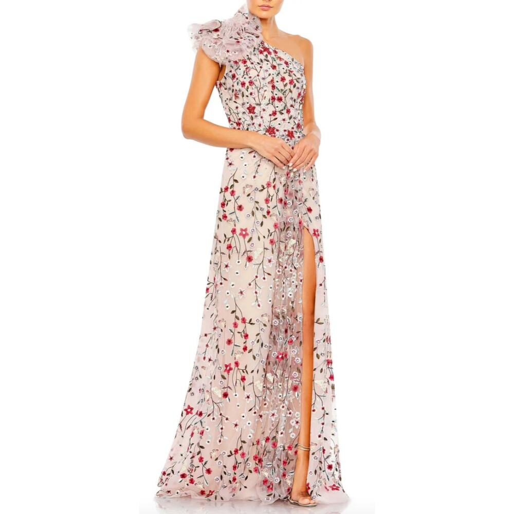 Mac‎ Duggal EMBELLISHED RUFFLED ONE SHOULDER A LINE GOWN, Sz 12, #20331